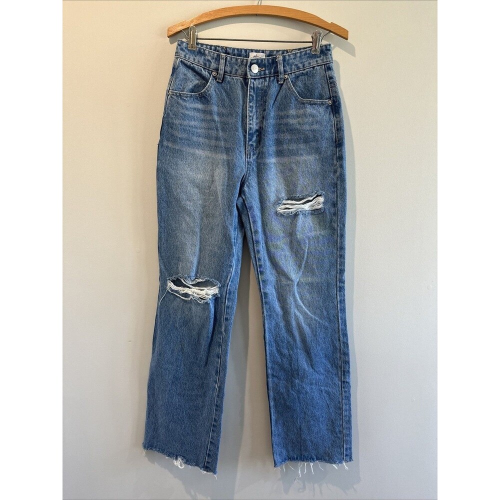 Oh Polly Women’s Jeans Size 6 Straight Leg Tie Up Back Distressed **no string